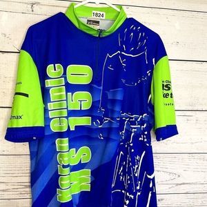 VO Max Mens Blue/Green 3/4 Zip Short Sleeve Cycling Jersey Shirt USA Size XL